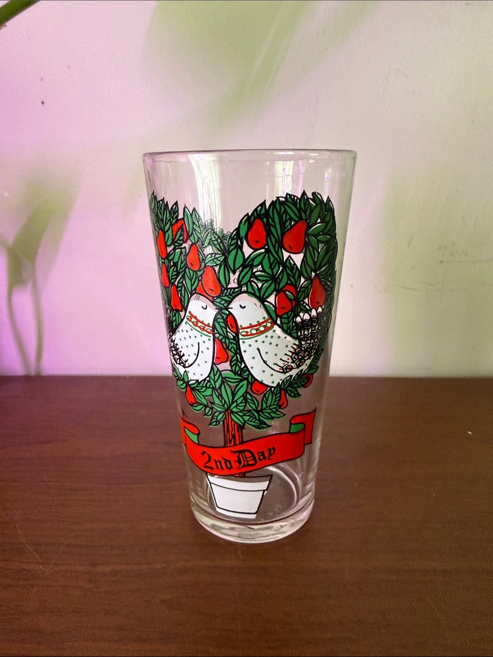 Vintage Anchor Hocking 2nd Day of Christmas Glass with Doves and Fruit